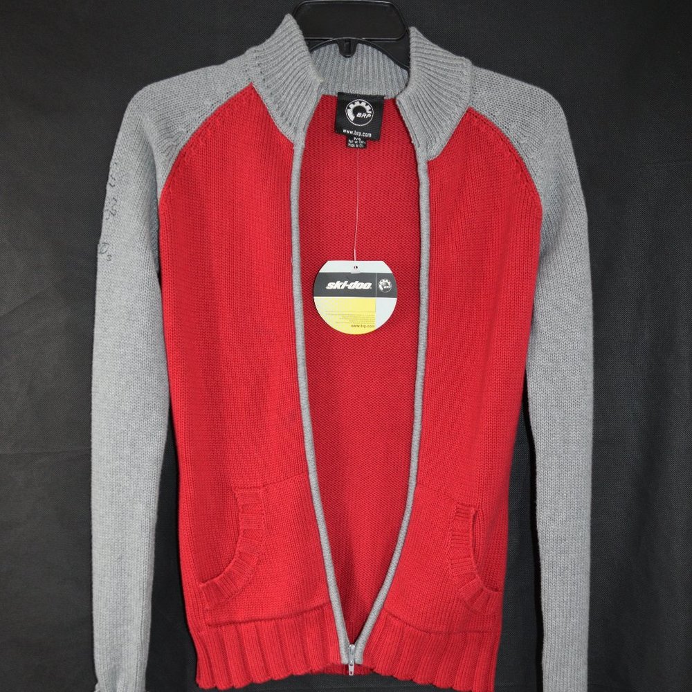 NEW WITH TAG SKI-DO WOMEN SWEATER WARM SLIM FIT POCKETS RED/GREY KNIT, S…